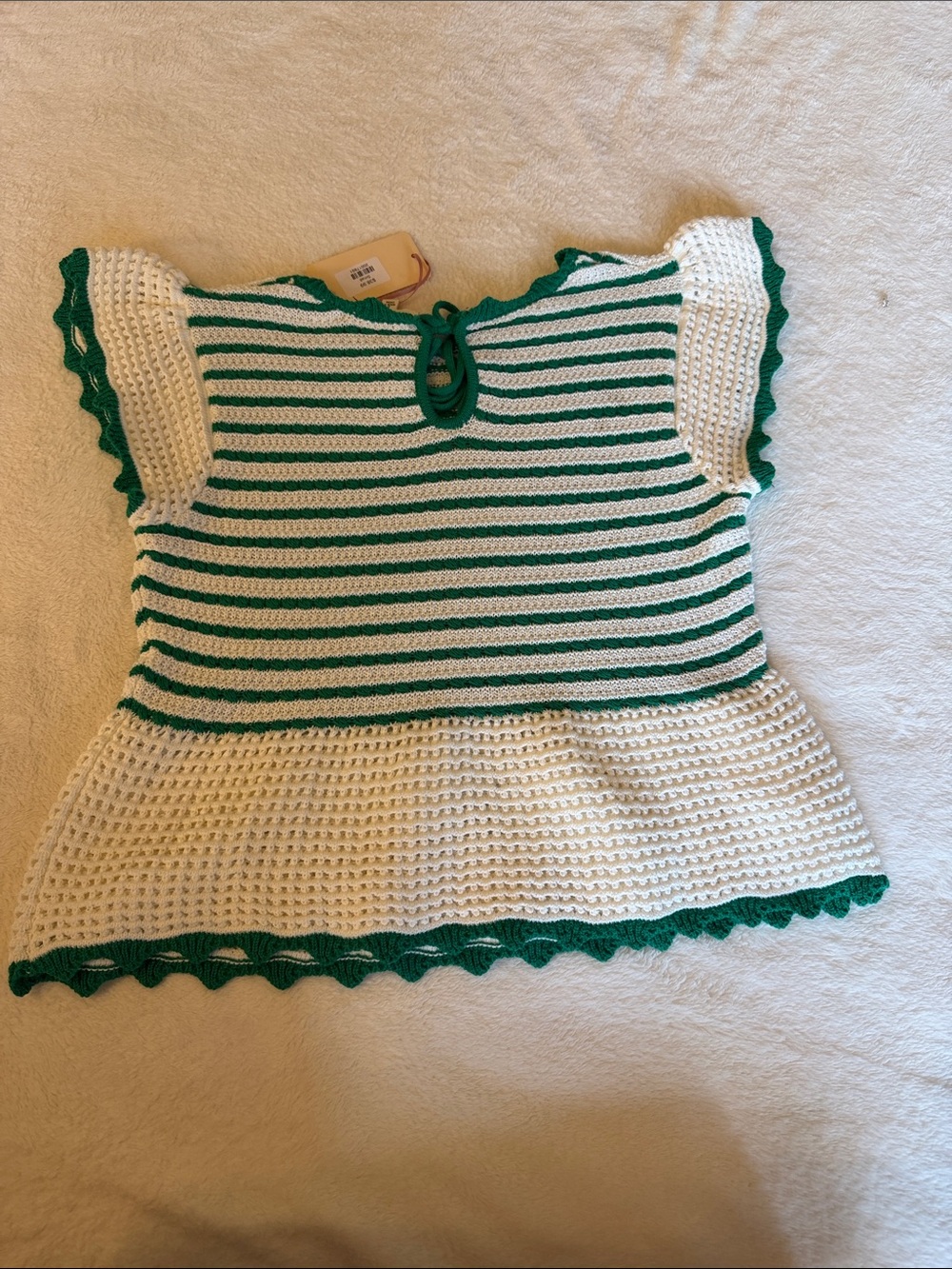 entro Green and White Striped Crochet Top - Picture 5 of 7